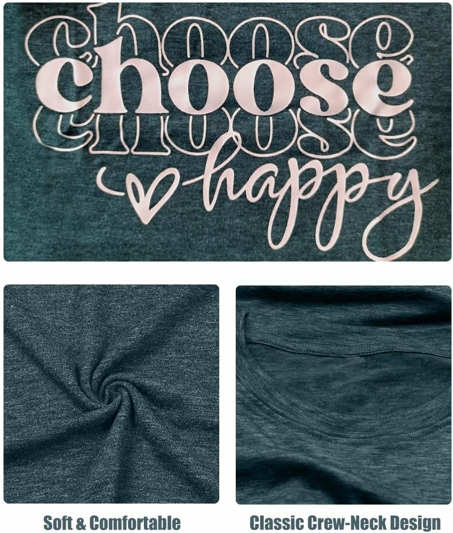 Women Choose Happy T Shirt Funny Cute Graphic Tee Blessed Tshirt Inspirational Short Sleeve Summer Casual Tops - Image 4