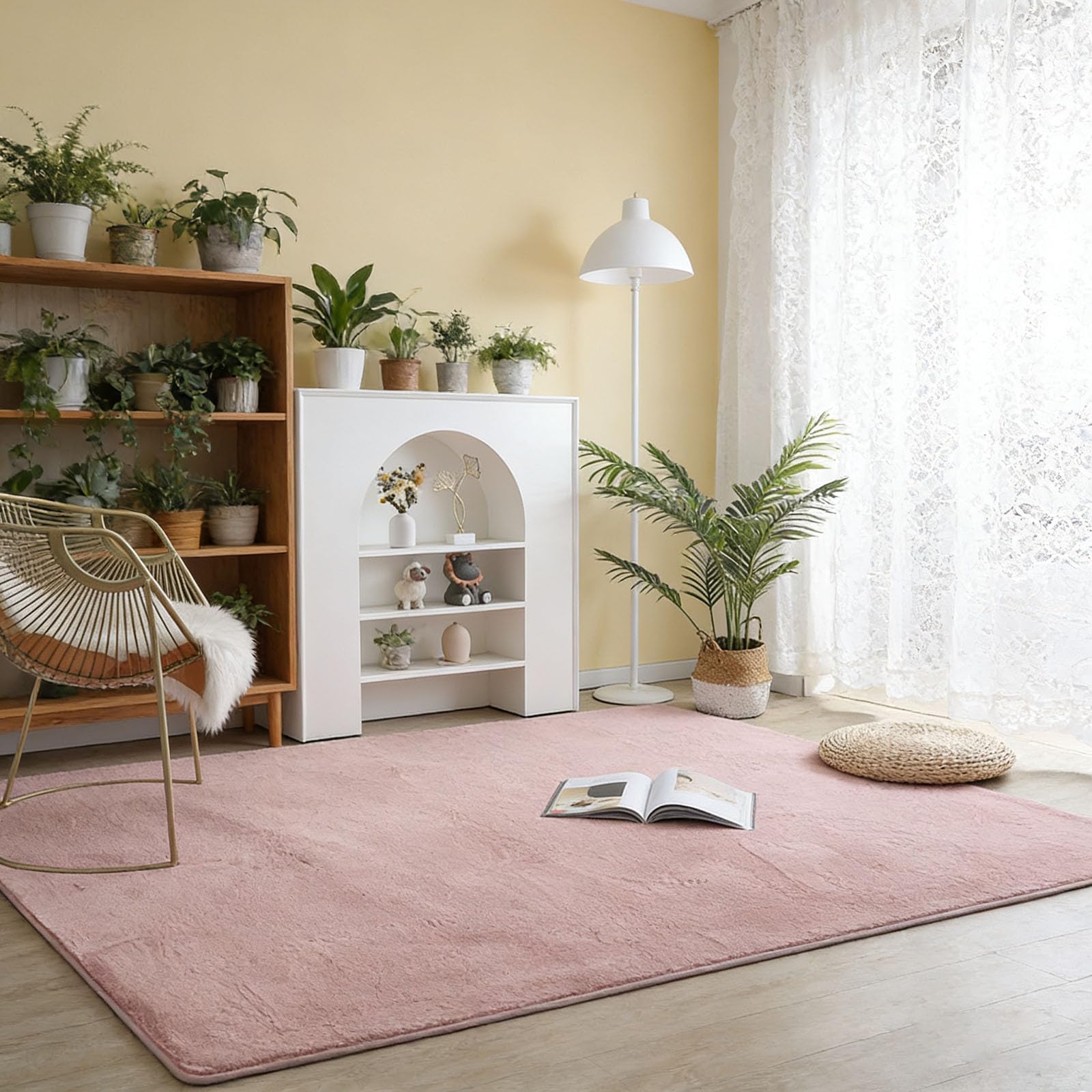 Tapis à poils ras moderne 90x170 cm rose pour couloir et bureau