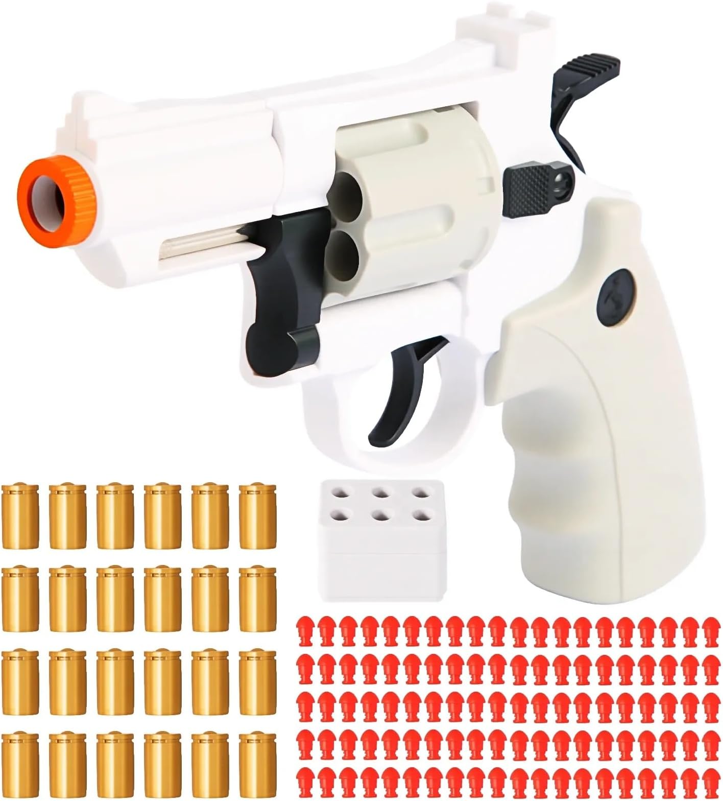 ASTM-Certified ZP5 Compact Toy Revolver: Quick Reload, 32ft Range, Durable ABS - Kid-Safe & Lightweight w/Speed Loader, 24 Shells & 100 Safe Bullets