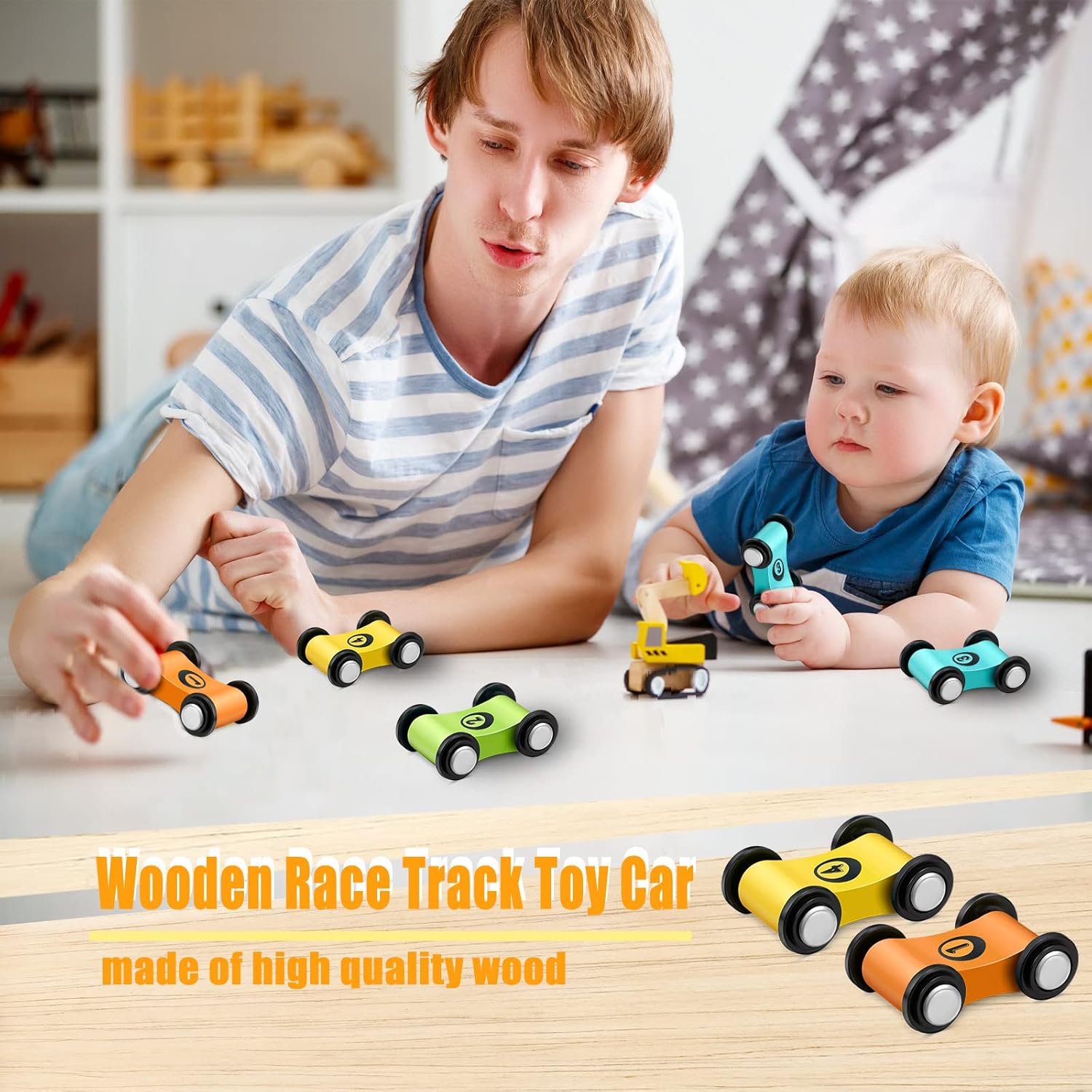 6 Pieces Wooden Mini Car Wooden Car Ramp Race Track Toys, Car Ramp Racer Toy Replacement Vehicle Set Race Party Favors