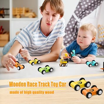6 Pieces Wooden Mini Car Wooden Car Ramp Race Track Toys, Car Ramp Racer Toy Replacement Vehicle Set Race Party Favors