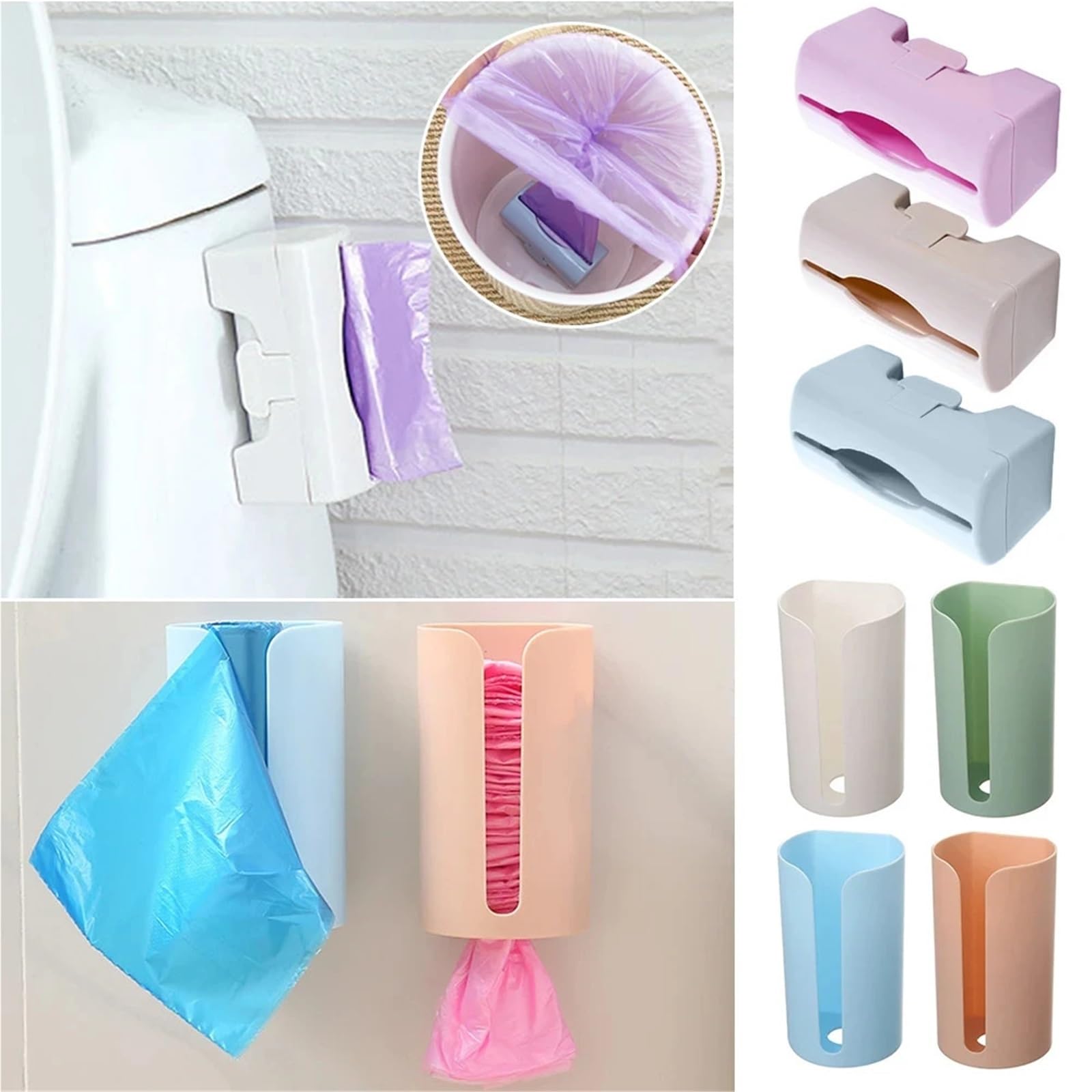 Caja de Almacenamiento Bolsas Basura, dispensador for Cocina, baño, Soporte for comestibles montado en la Pared, contenedor plástico for, 5 uds(Pink)