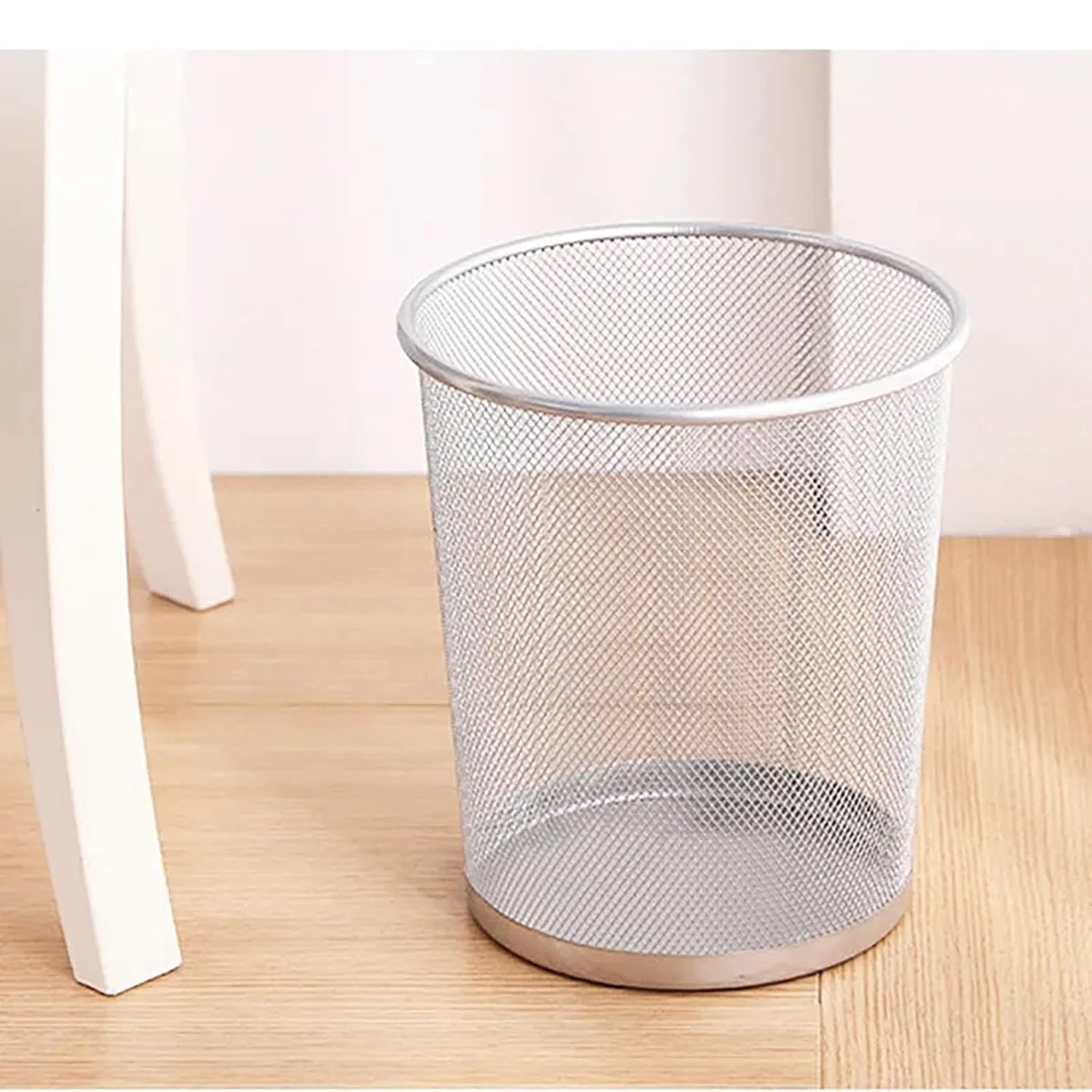 Detectalia Metal Mesh Wastebasket 13L Silver, Round, Open-Top, Stackable, Moisture Resistant, Ideal for Kitchen, Bathroom, Office, Bedroom