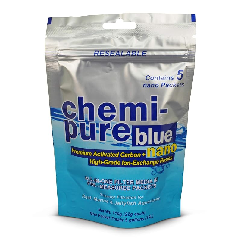 Mídia filtrante para aquário Chemi-Pure Blue Nano com carvão ativado e resinas de troca iônica Boyd Enterprises – Pacote com 5