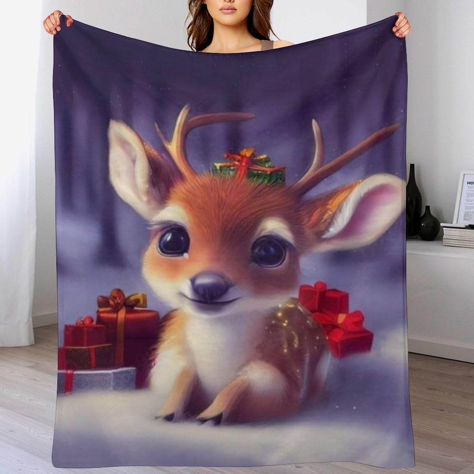 Couverture cerf en flannel pour enfants et adultes douce et moelleuse pour canapé-lit 100x130cm