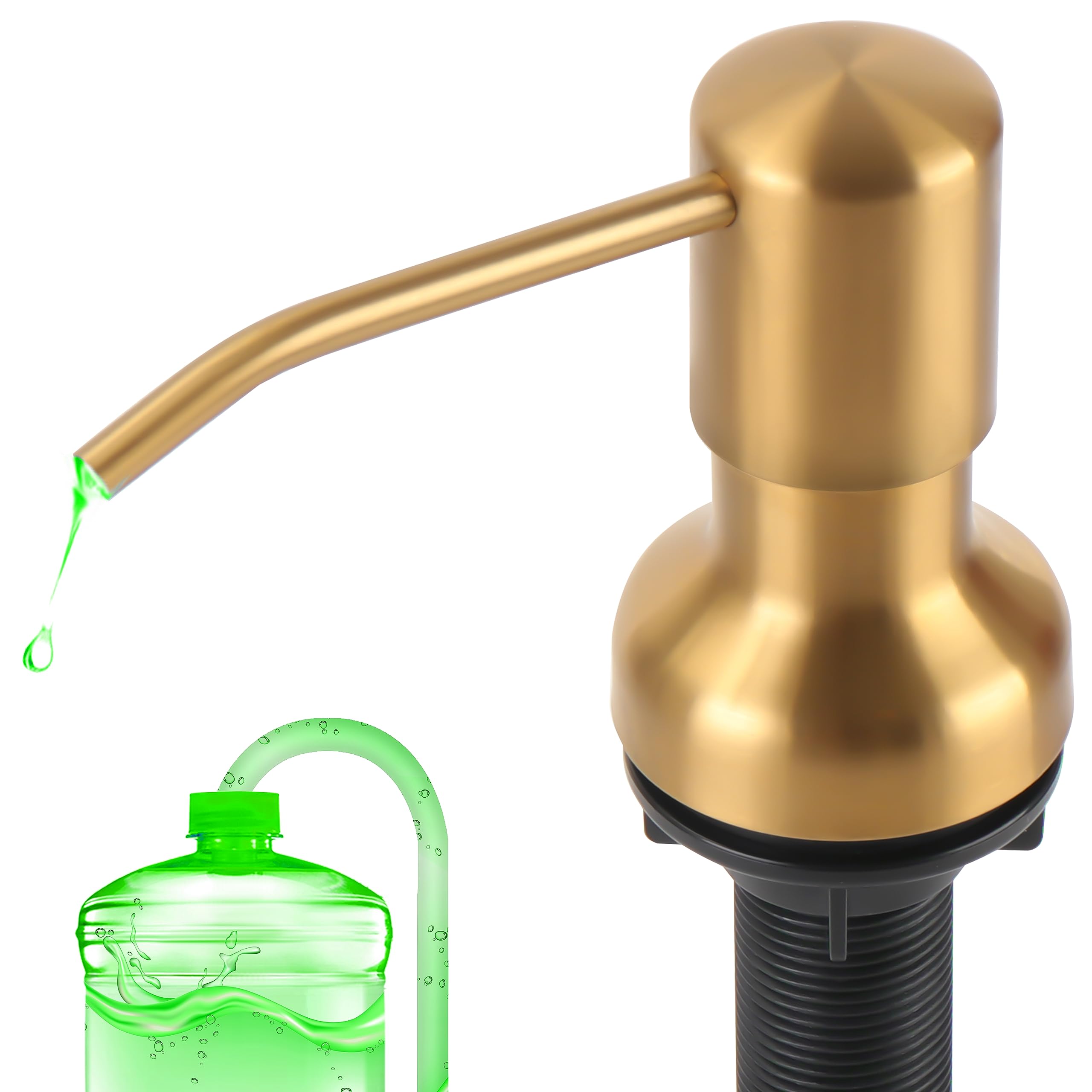 Dispensador de jabón para fregadero de cocina, dispensador de jabón de fregadero con eje roscado más largo, bomba de acero inoxidable con tubo de extensión de 47 pulgadas, se conecta directamente al
