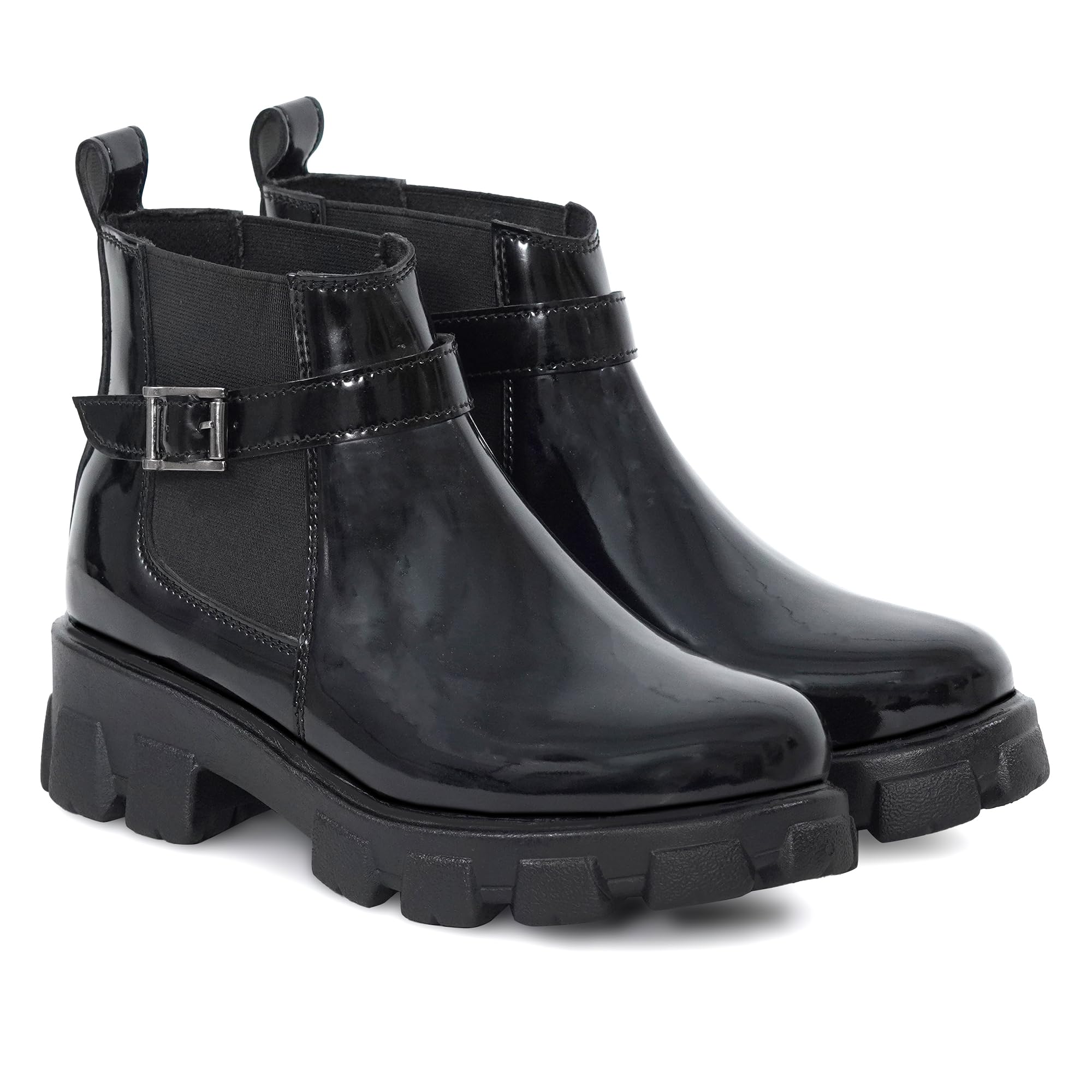 Women's Black Patent Chelsea Ankle Boots Slip-On Casual Fashion Boots-image-24