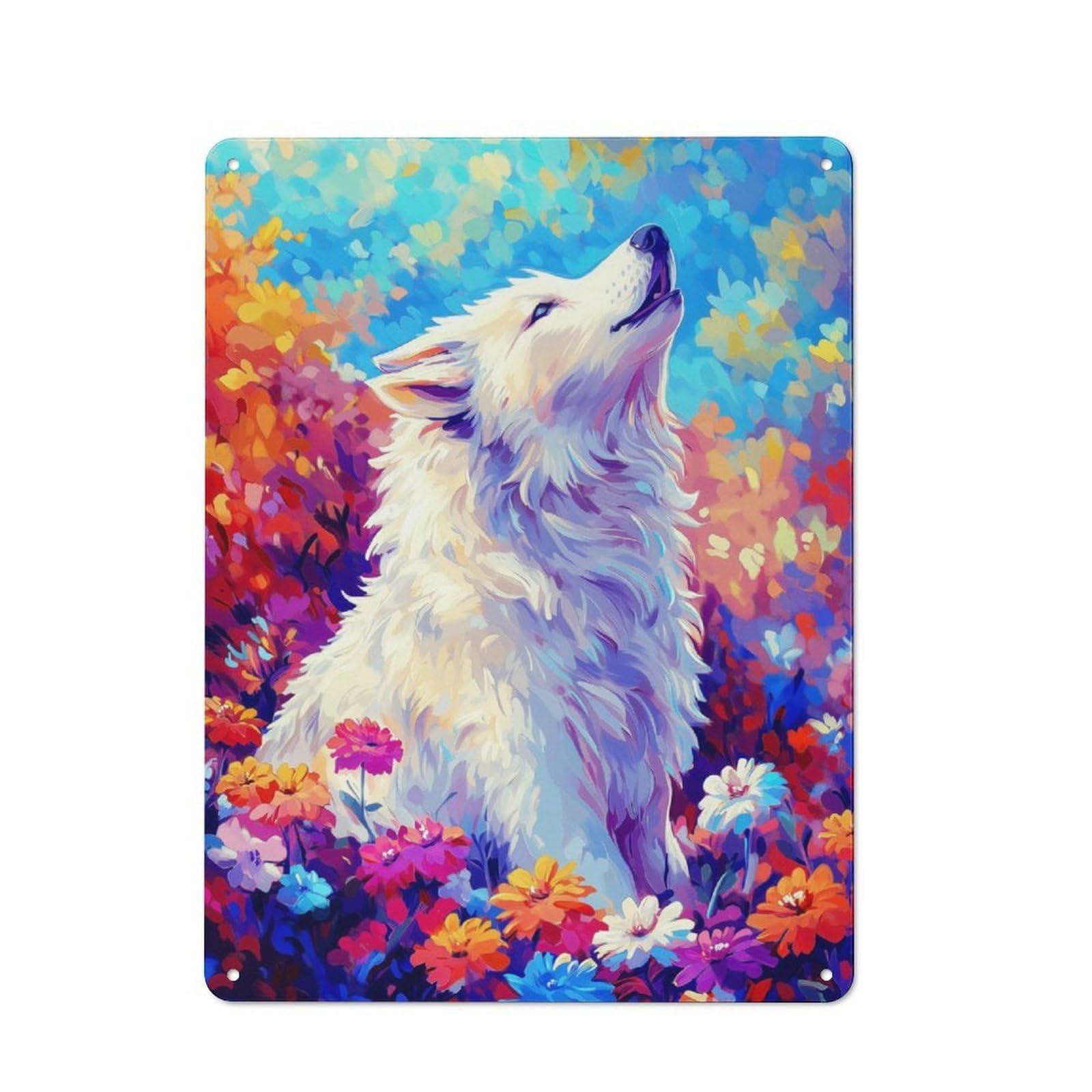 Junmoney White Wolf Tin Wall Plaque 40X30cm With For Guest Room Or Hallway, For Metal Sign Collectors, For Garage And Workshop Walls