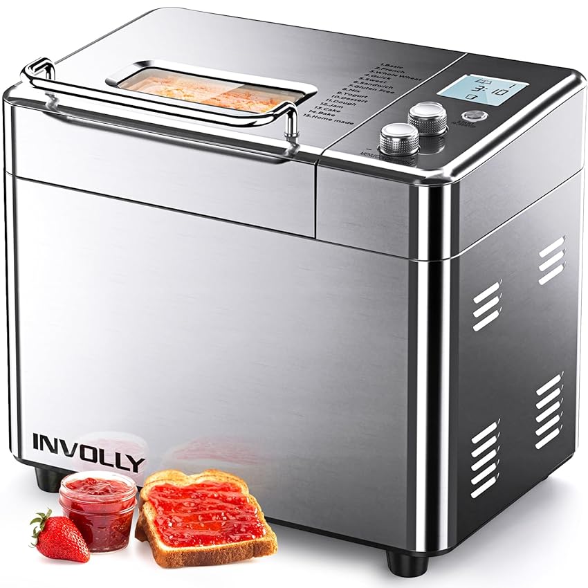 Immagine del prodotto Involly Macchina del Pane Automatica 15 In 1, Senza Glutine, Pasta, Pizza, Macchina per il Pane con Distributore di Frutta e Noci, 1kg, Timer 15 ore, 3 Impostazioni di Peso e di Doratura, Ricette