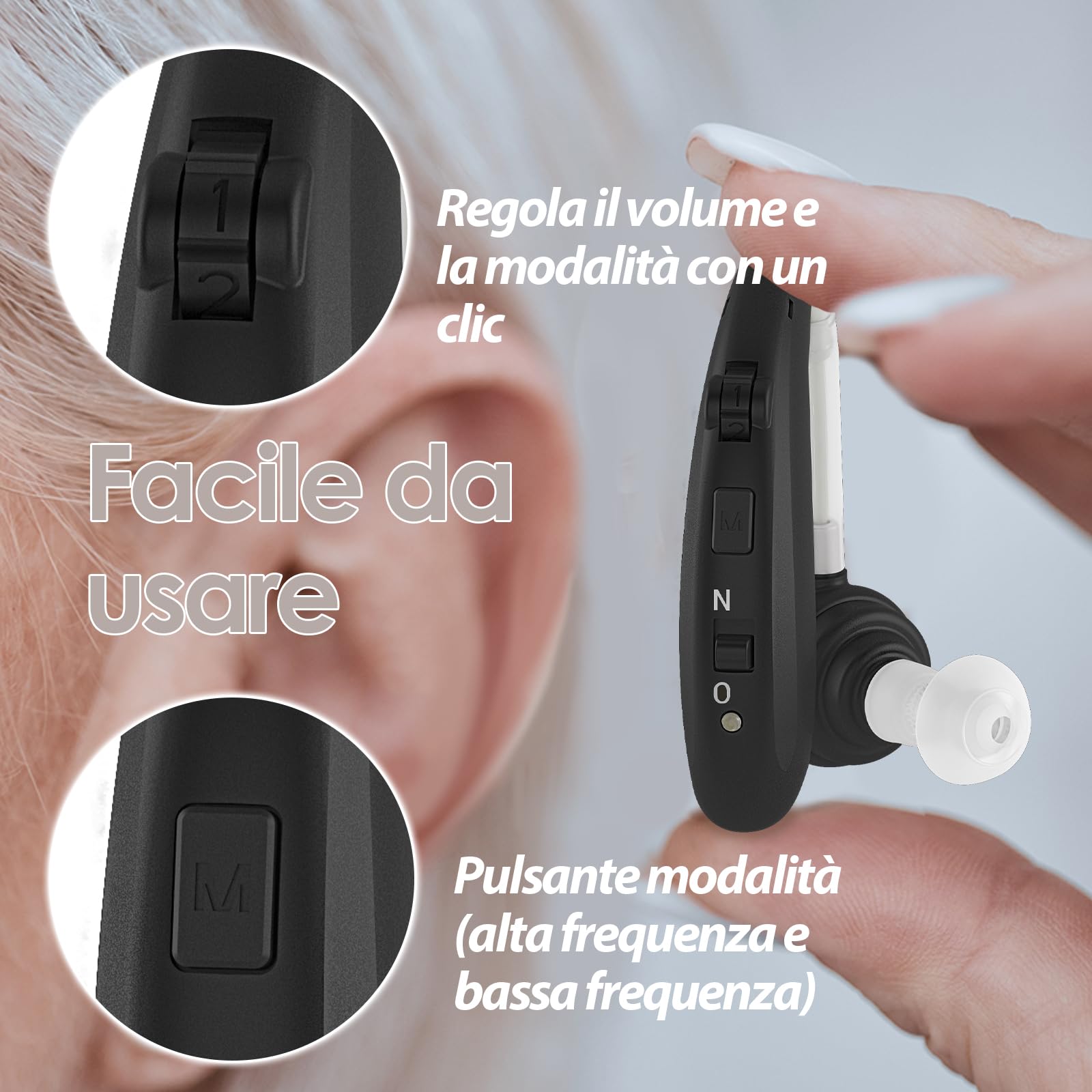 Britzgo Adatto per anziani, due modalità, volume a 6 livelli, facile da usare, ricaricabile (1, nero)