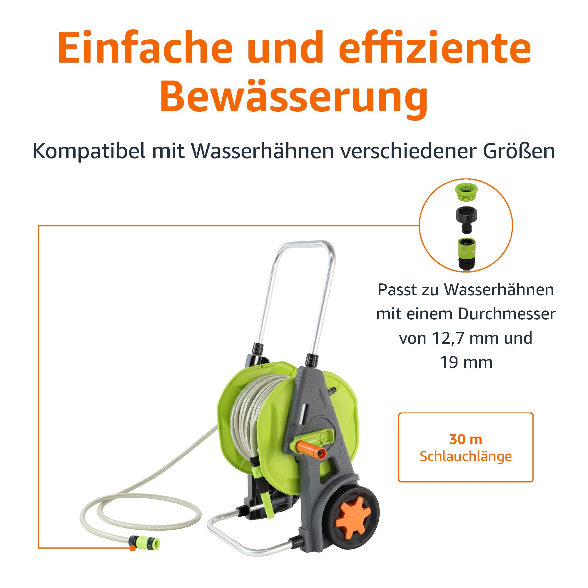 Amazon Basics Schlauchwagen mit Schlauch, 30 m, Grün/Grau