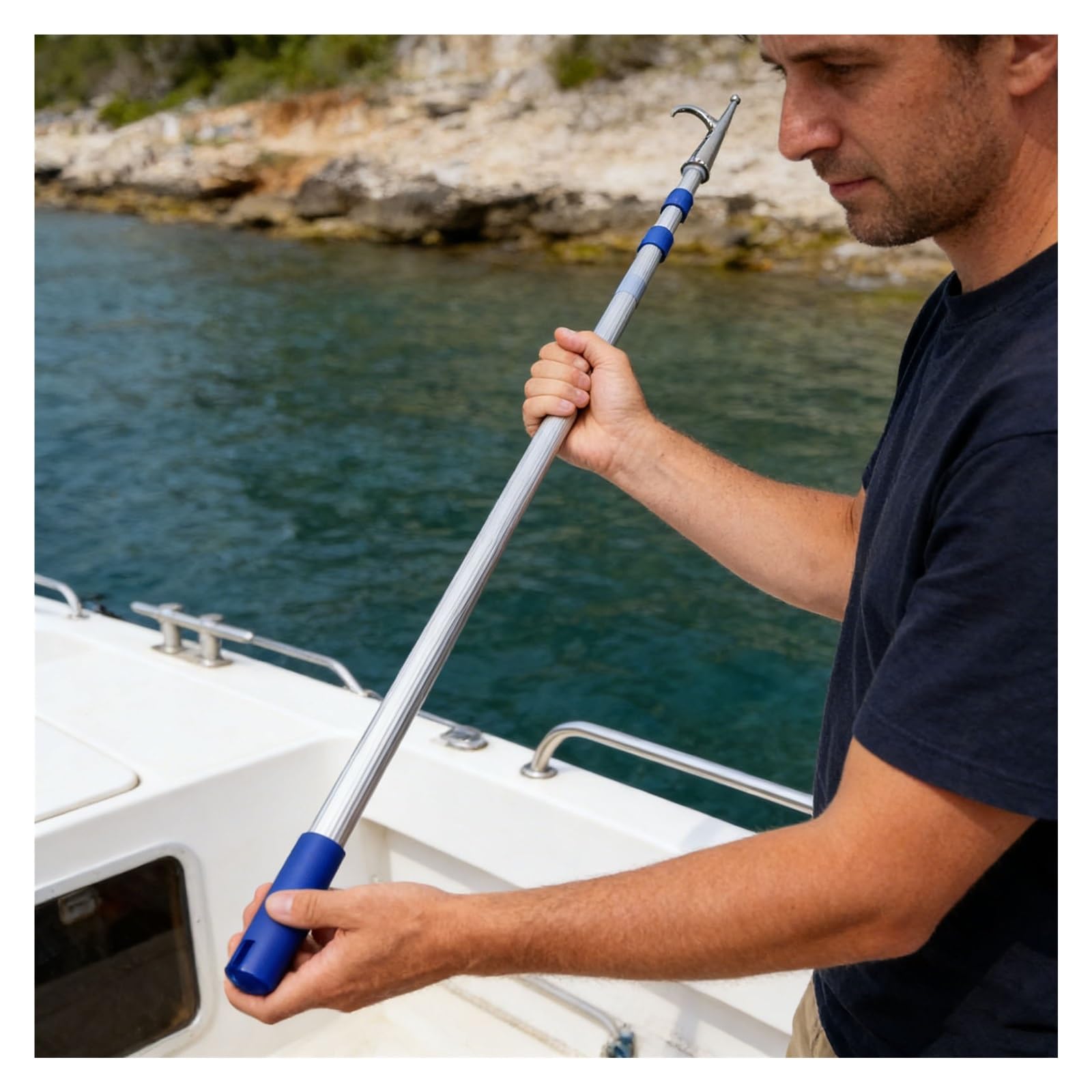 Bâton télescopique avec crochet, robuste et léger pour accessoires de quai et pêche