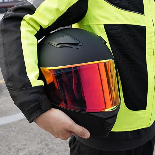 Miniatura 2 de Casco integral negro para motocicleta, moto de calle, carreras para adultos, WS-607 aprobado por DOT (con rojo cromado, XL)