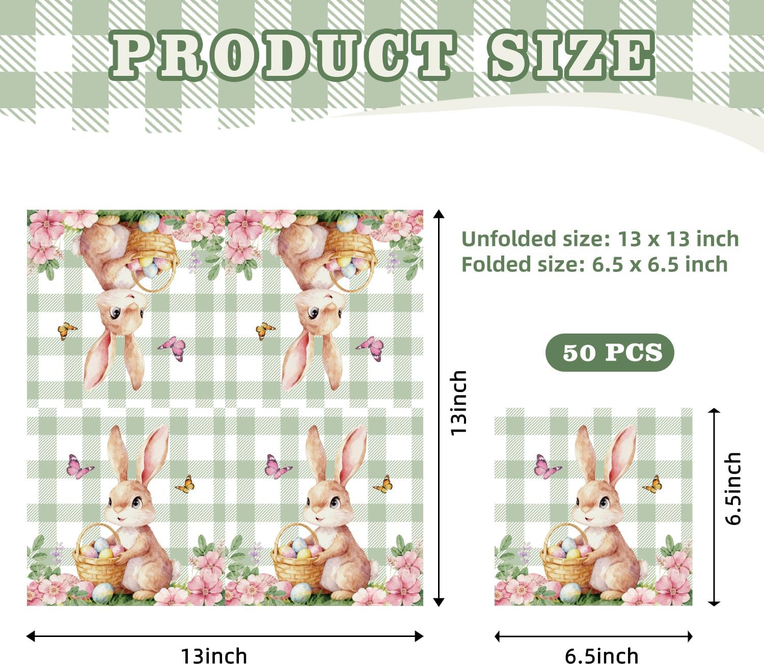 Easter Bunny Paper Napkins - 50Pcs Disposable Decorative Napkins for Easter Party, Spring Dinner, Bunny Themed Table Decorations - Image 3