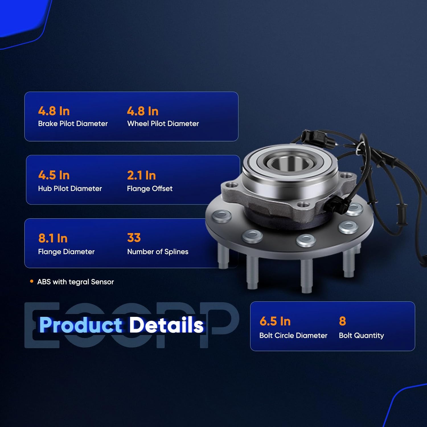 ECCPP Replacement for 2 NEW 515061 Front Wheel Hub Bearing Assembly Fit For 2003 2004 2005 Dodge Ram 2500 3500 8 Lug W/ABS 4x4 4WD