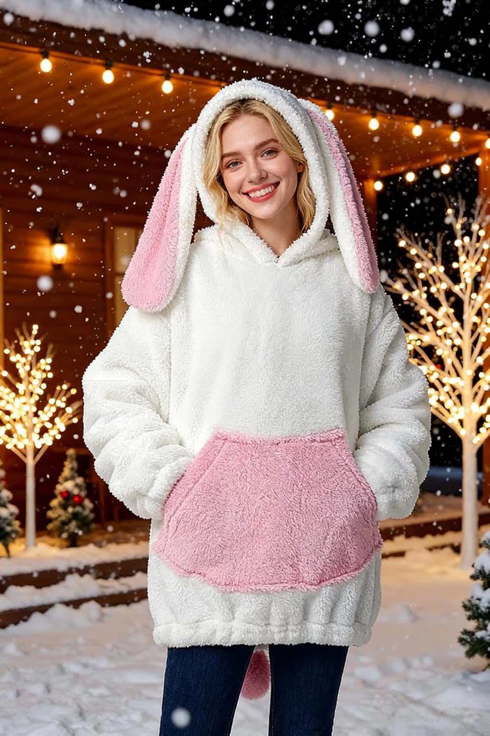 Fluffy Bear Hoodie with Ears for Women Bunny Ears Hoodie Kawaii Bear Sweater Jacket Fuzzy Rabbit Sweatshirt