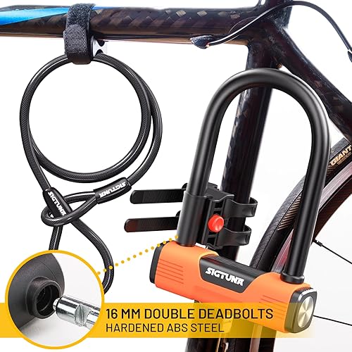 Miniatura 6 de SIGTUNA Candados para bicicleta  0.630in resistente en U con grillete de bloqueo en U y soporte de bloqueo de bicicleta + cadena de acero de