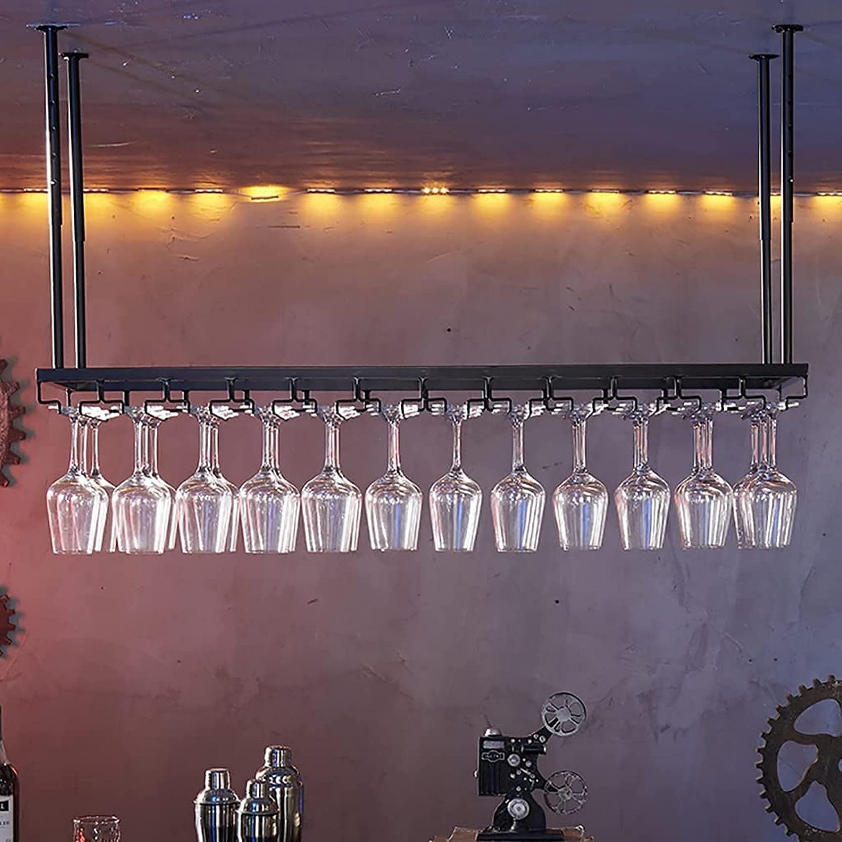 Support à vin pour verres à vin suspendu porte-verre mural noir de 60cm