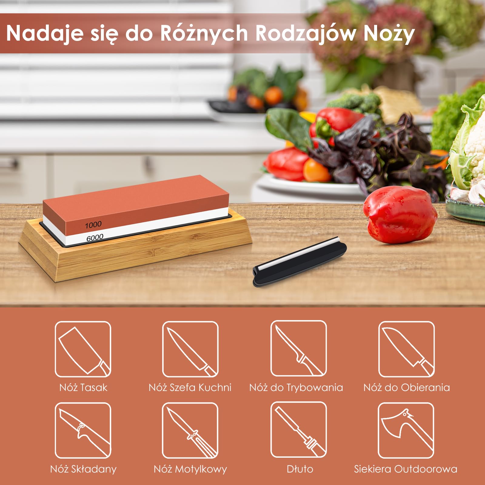 SHAN ZU kamień wodny do ostrzenia noży 1000/6000, dwustronny kamień do ostrzenia z prowadnicą kątową i antypoślizgową bambusową podstawą, do noży kuchennych i innych noży