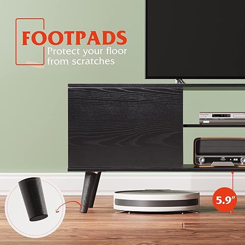 Miniatura 18 de WLIVE Soporte de TV para TV de 55 y 60 pulgadas, moderno centro de entretenimiento con armarios de almacenamiento, mesa consola de TV de mediados de