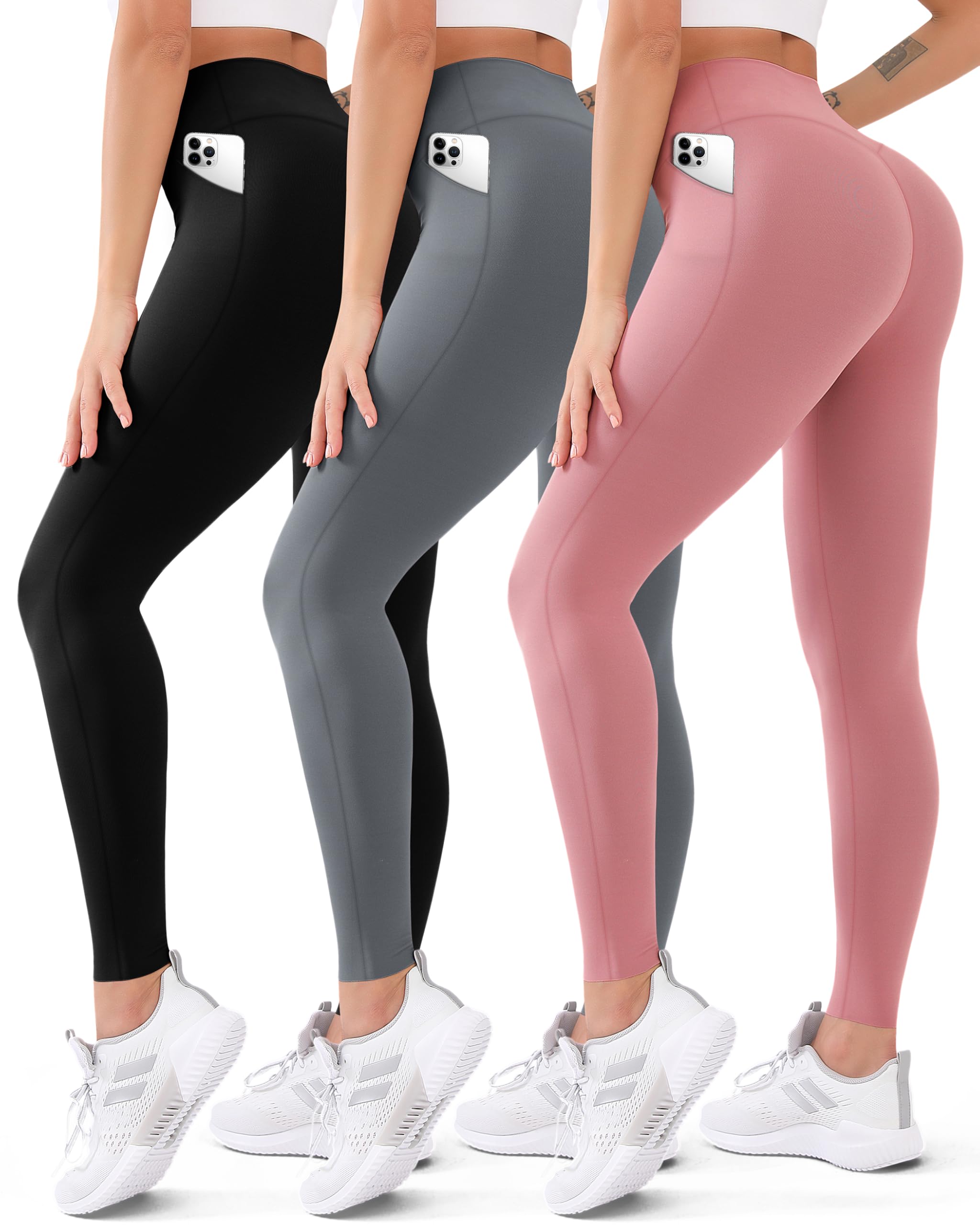 3 Pack Women's High Waisted Butt Lift Leggings Yoga Pants Non See-Through Workout Running Pants