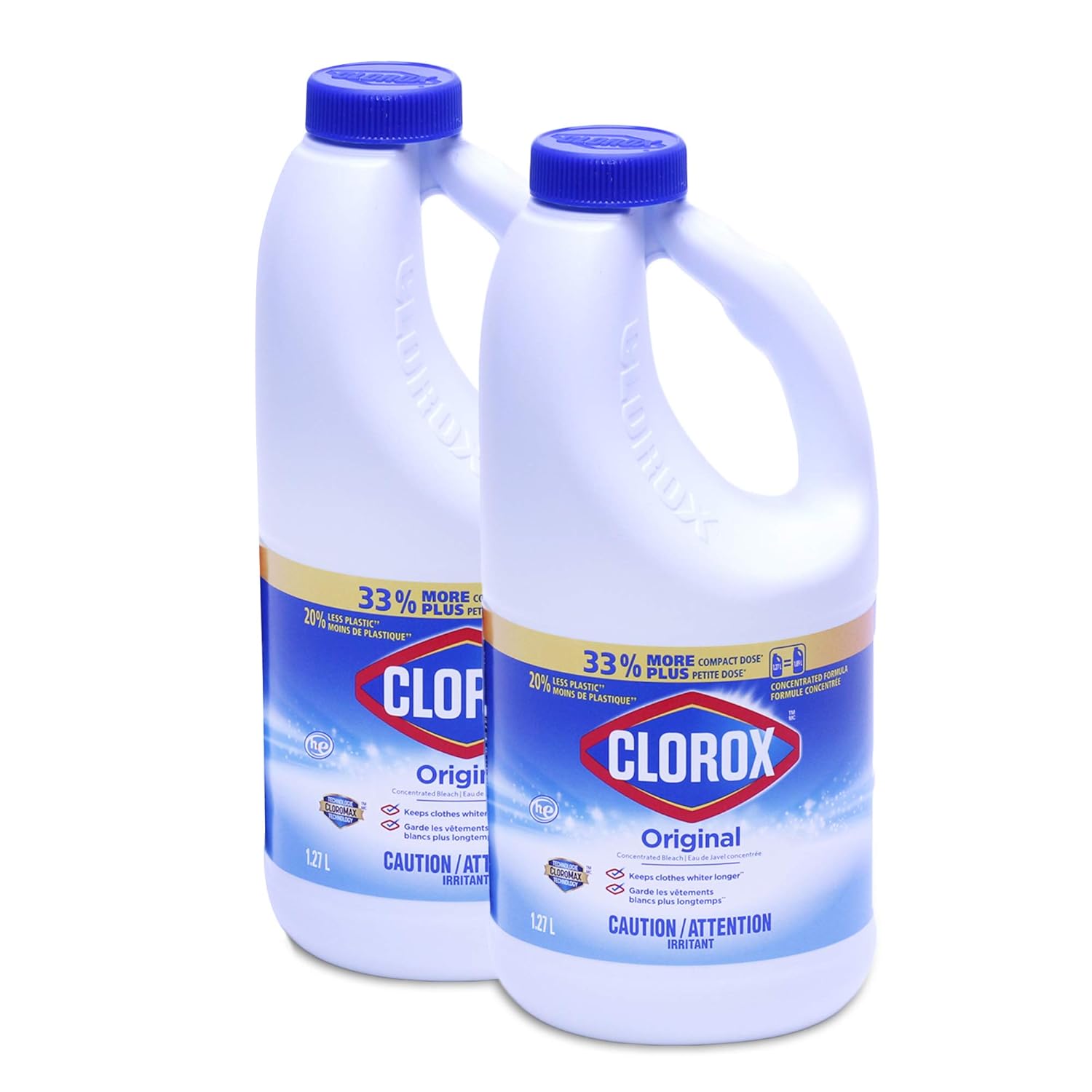 Clorox Original Concentrated Bleach 43oz 2-Pack with Cloromax - Powerful Stain Remover for Laundry & HE Machines