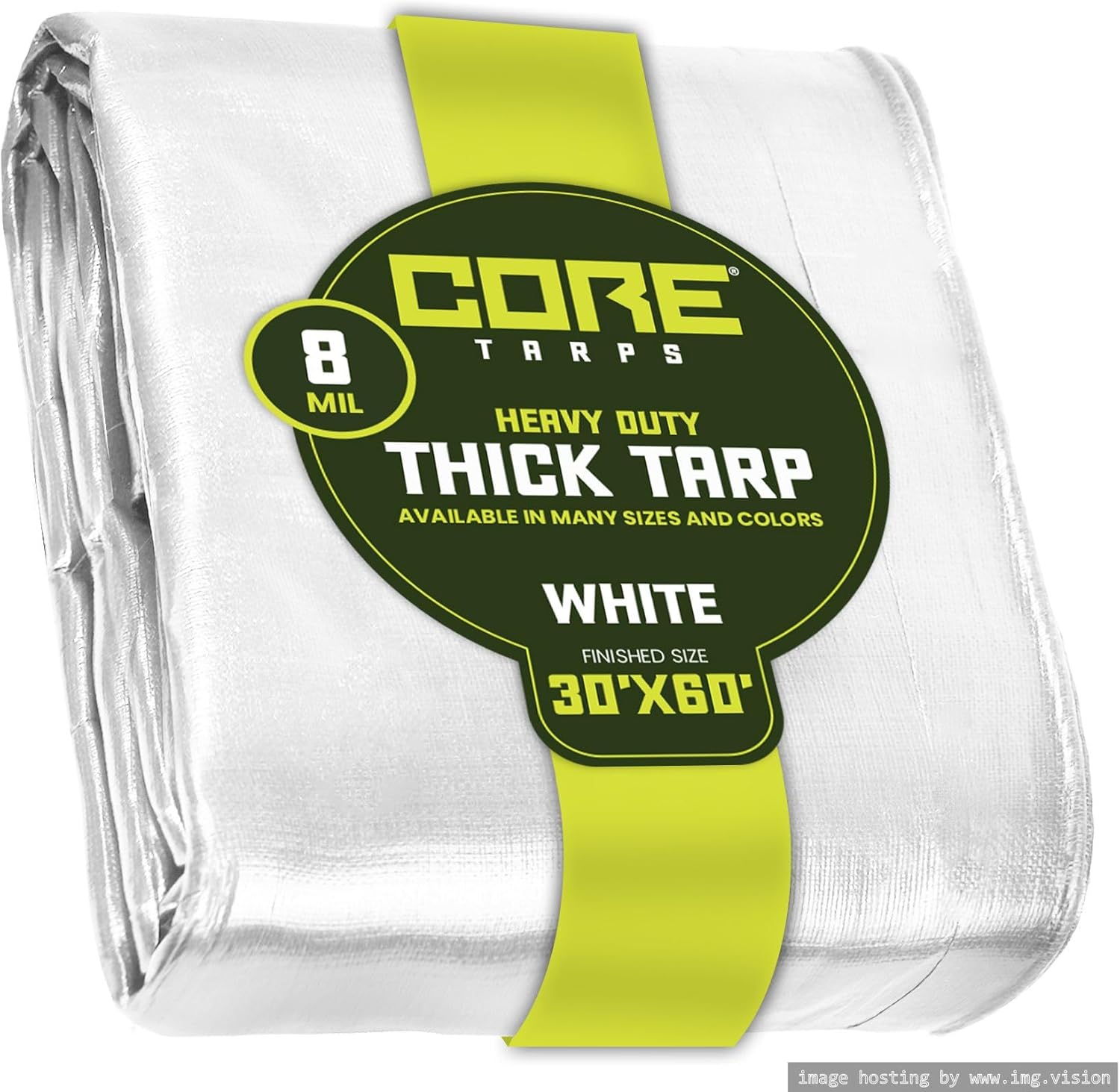 Core Tarps Heavy Duty 8 Mil Tarp Cover, Waterproof, UV Resistant, Rip and Tear Proof, Poly Tarpaulin with Reinforced Edges for Roof, Camping, Patio, Pool, Boat. (White 30 X 60)