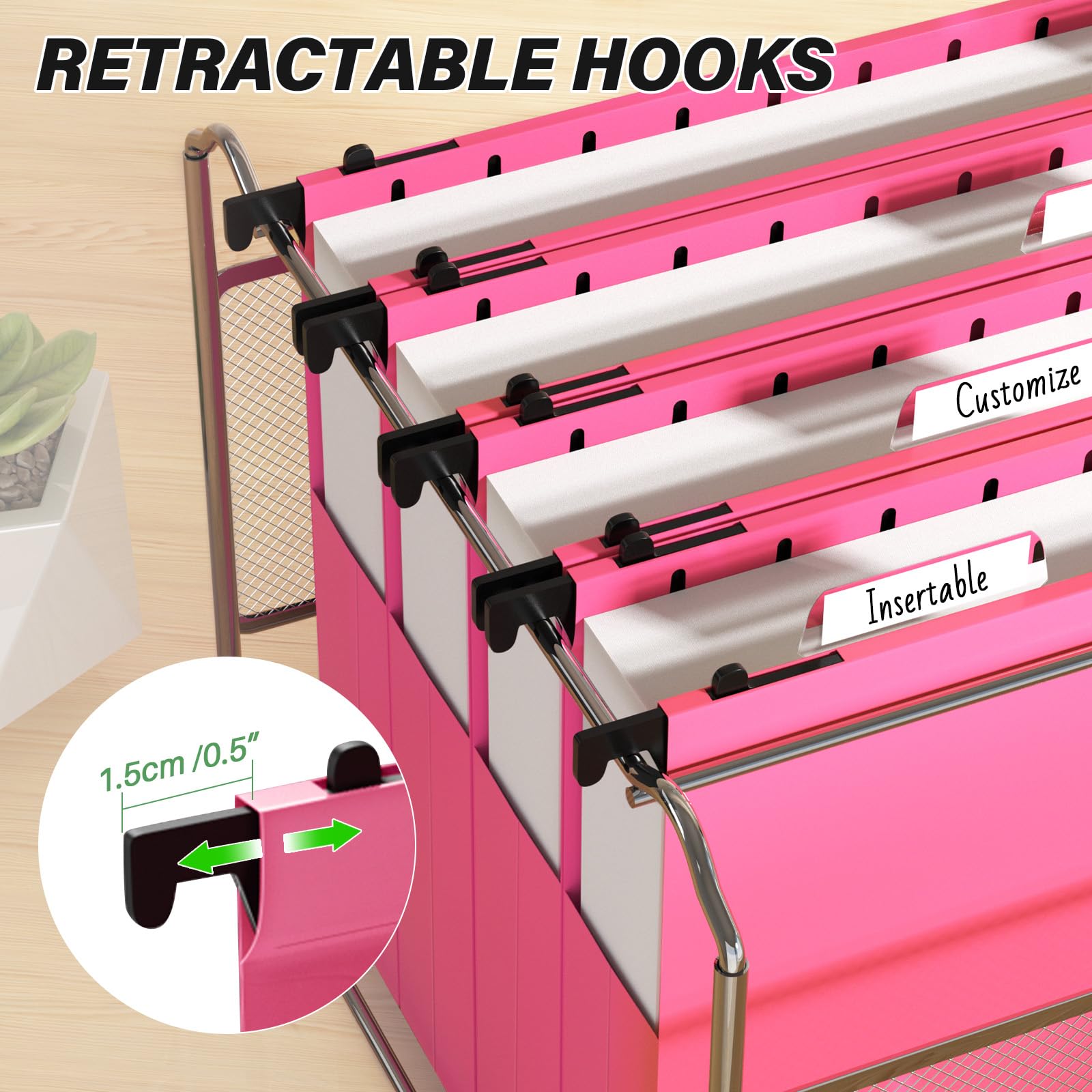 Ansook Cartelline portadocumenti in plastica rosa con capacità extra, formato lettera, confezione da 12 cartelle sospese espandibili da 5,1 cm con fondo rinforzato, cartelle sospese con chiusura