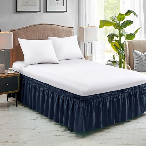 Miniatura 2 de FreshCulture Falda de cama King, con volantes antipolvo para cama de tamaño King, fácil ajuste con caída a medida de 15 pulgadas, falda de cama