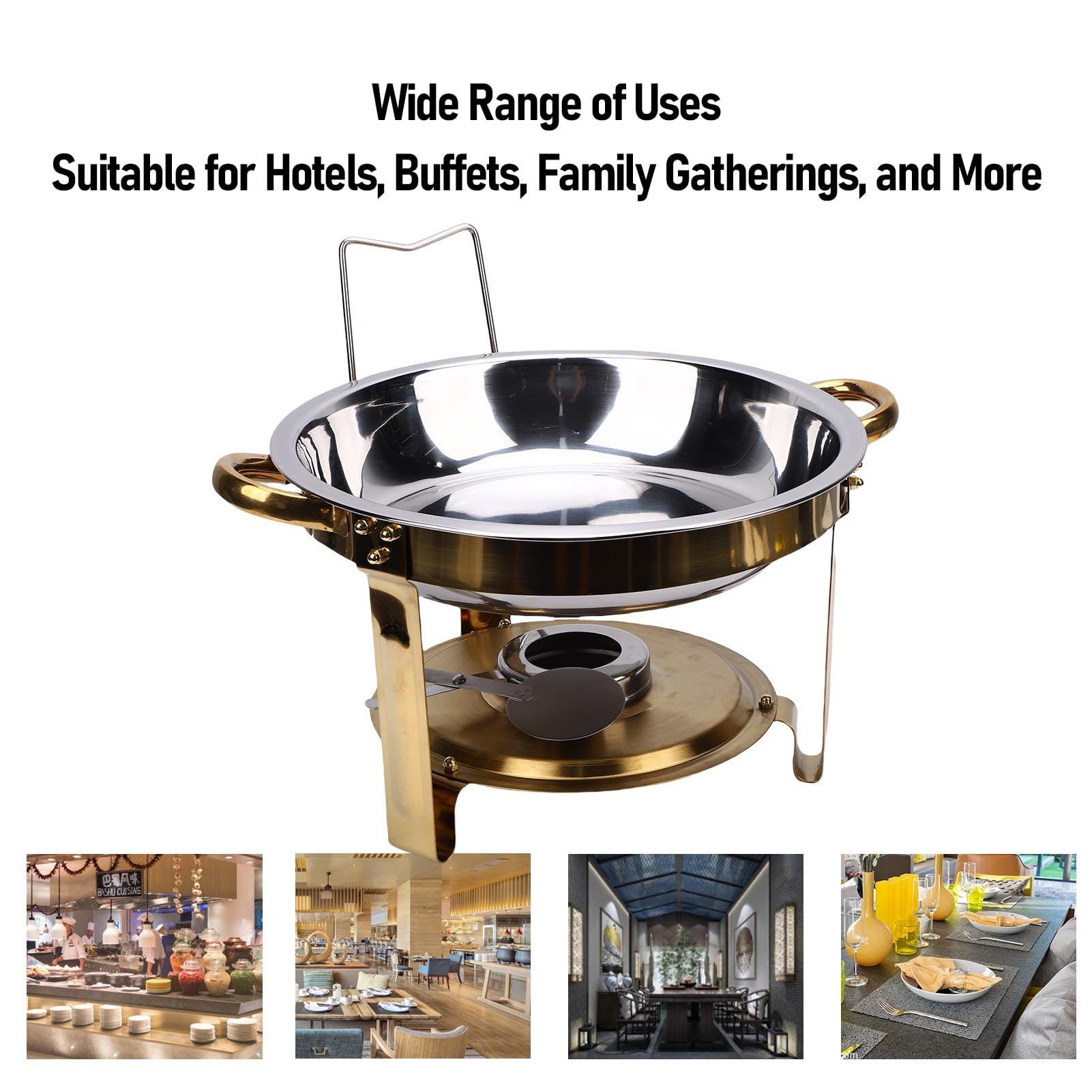 Brrnoo Juego de 2 Platos Redondos para Frotar, de Acero Inoxidable, de 4,5 L, con Soportes para Tapas y Cubiertas Ventiladas para Fiestas de Catering Tipo Buffet