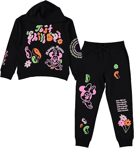 Disney Conjunto de sudadera con capucha y pantalón deportivo de Minnie Mouse para niñas pequeñas y grandes, tallas 4-16