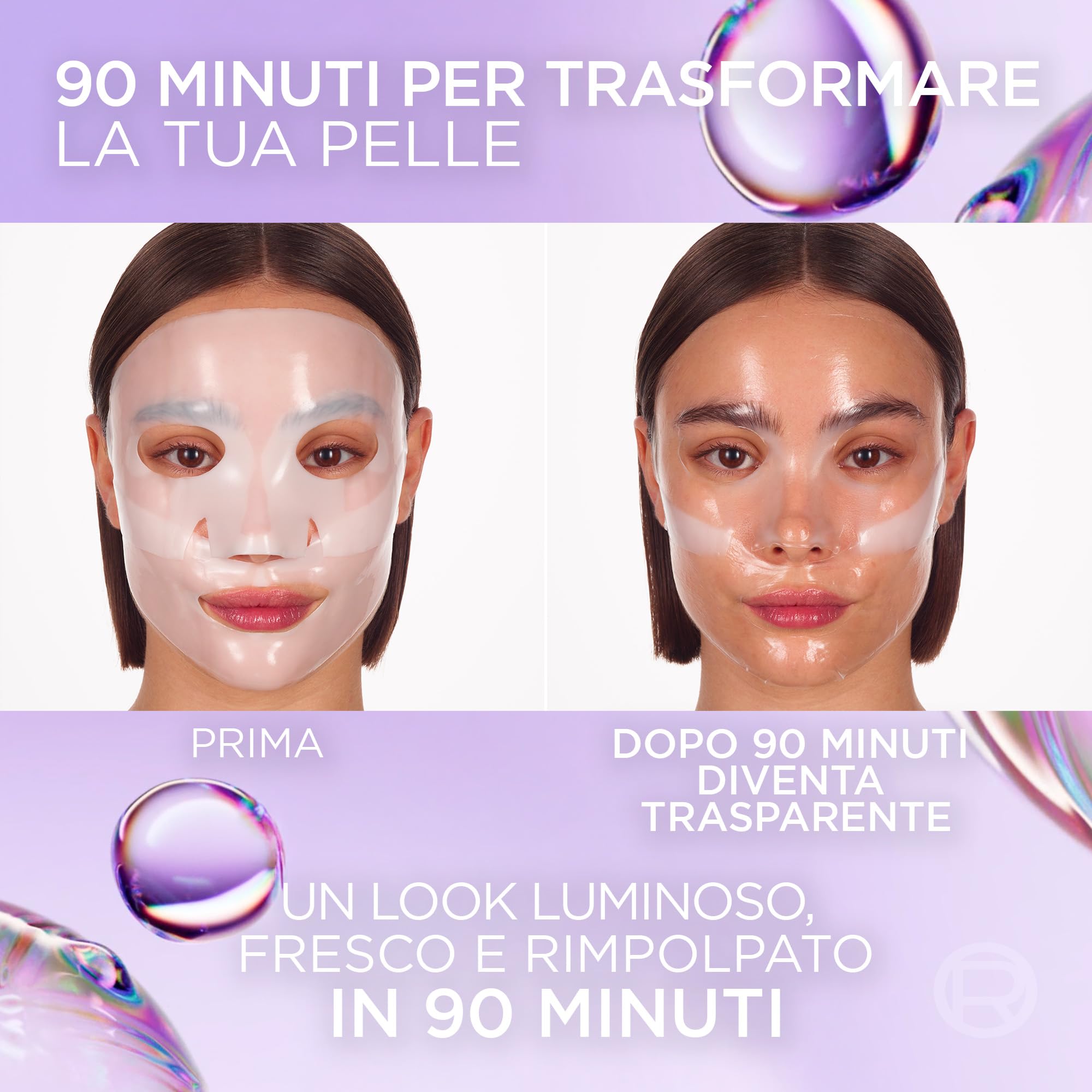 L'Oréal Paris Glass Skin Maschera in Idrogel, Per Tutti i Tipi di Pelle, Pelle Luminosa e Radiosa, Risultati Istantanei, Trend Coreana, Con Acido Ialuronico e Centella Asiatica, Revitalift, 1x37gr