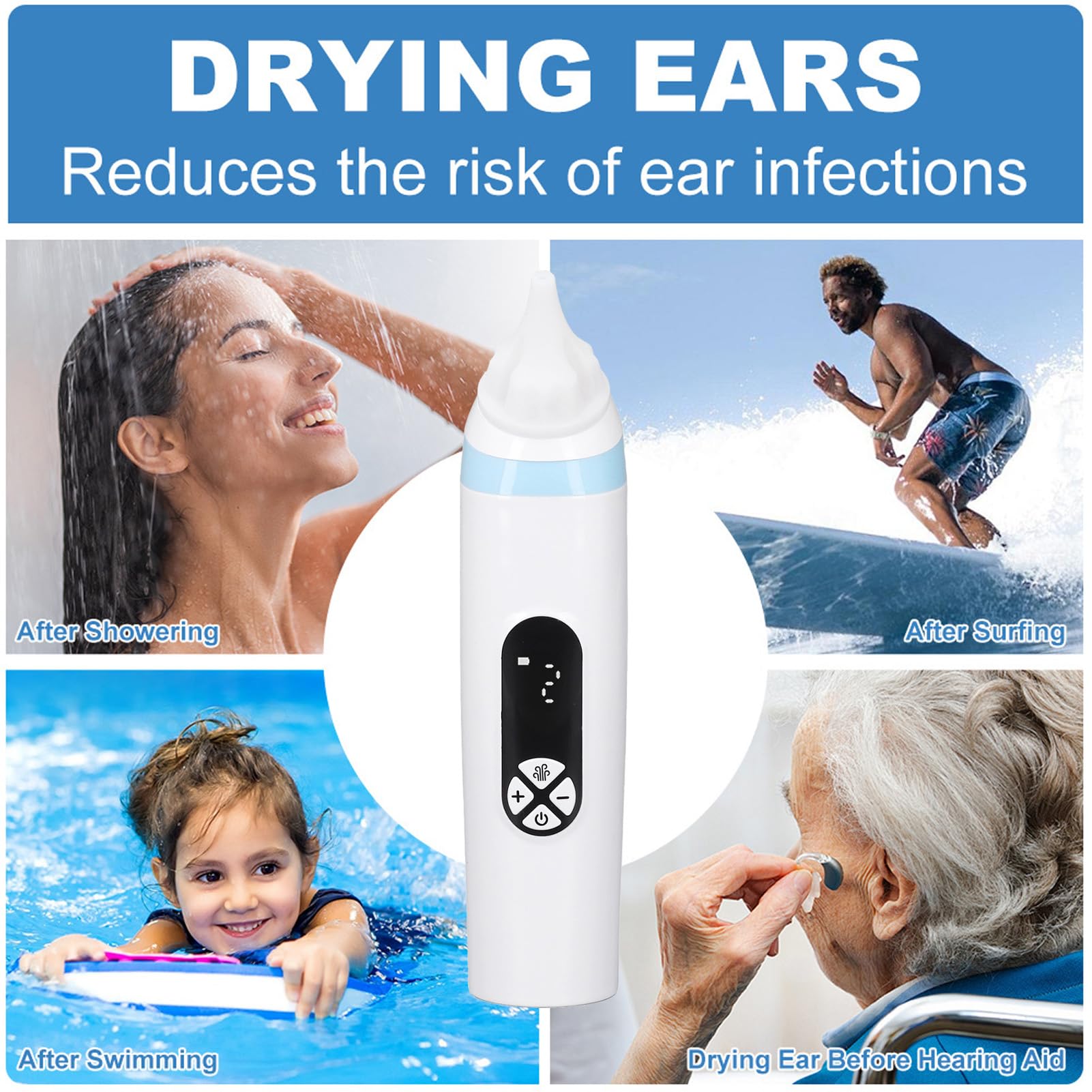 Sèche-oreilles électrique Portable, Sèche-oreille Réutilisable, Dispositif de Séchage D'oreille pour élimination de L'eau, pour les Nageurs, la Douche, les Sports Nautiques, le