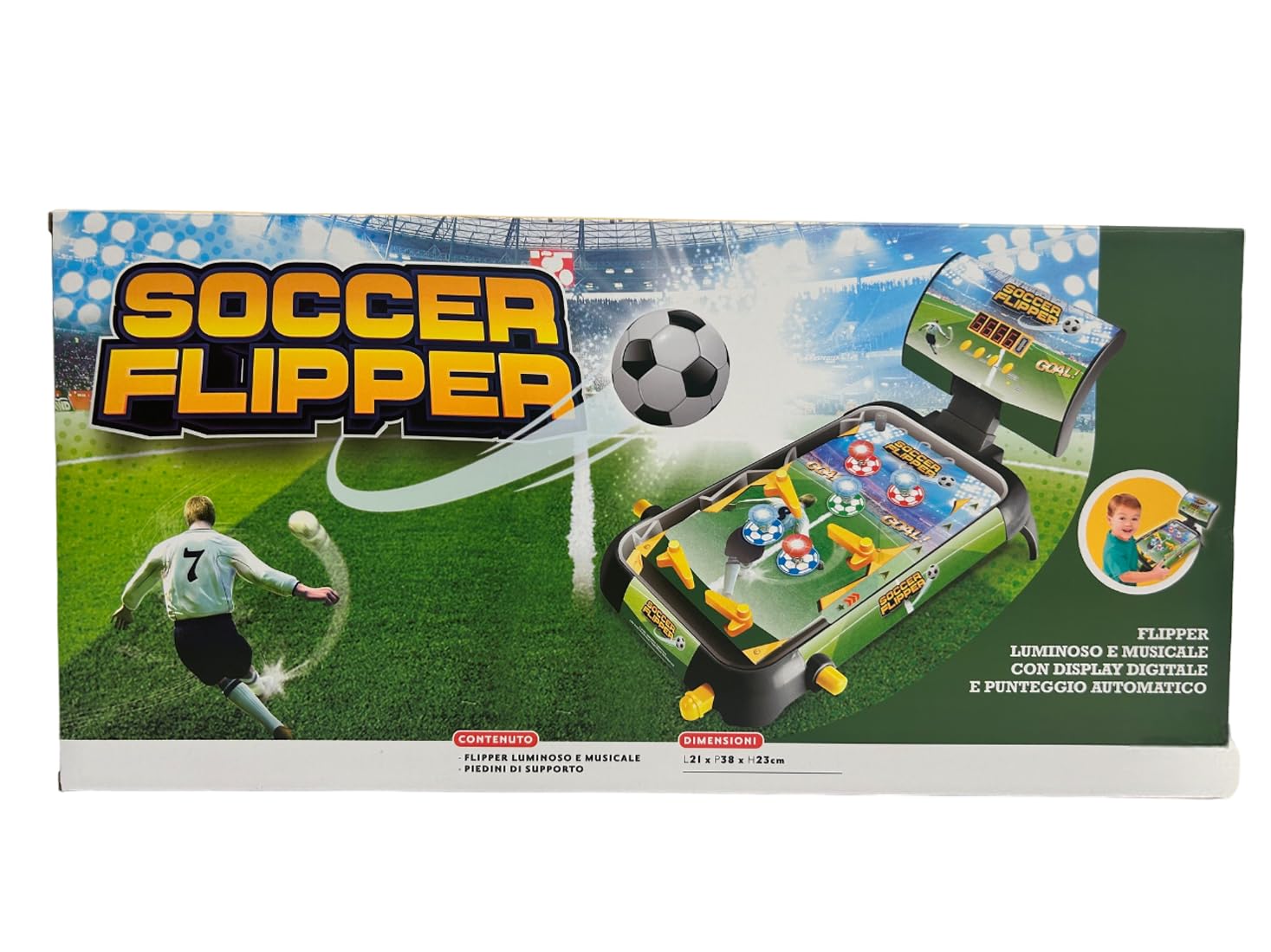 Flipper Elettronico con Effetti Luminosi e Sonori Flipper Elettronico Luci e Suoni Display Digitale Punteggio Automatico Flippers 4 Pale Soccer Footbal Bambini con Musica Pinball Gioco Arcade