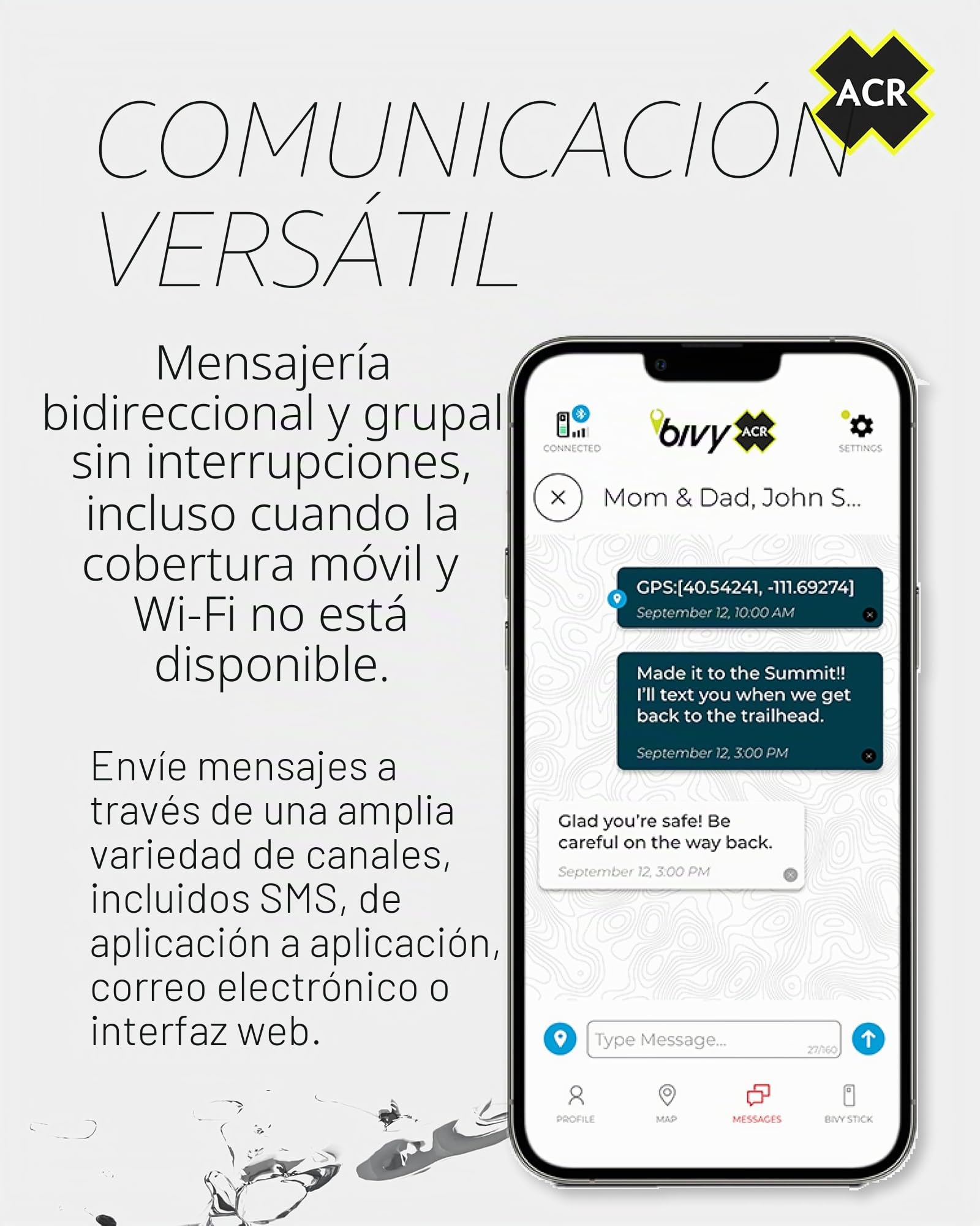 ACR Bivy Stick Satellite Communicator – Mensajería de Texto bidireccional Global, Seguimiento GPS, Mapas y Navegación, SOS de Emergencia, informes meteorológicos y Uso compartido de ubicación,