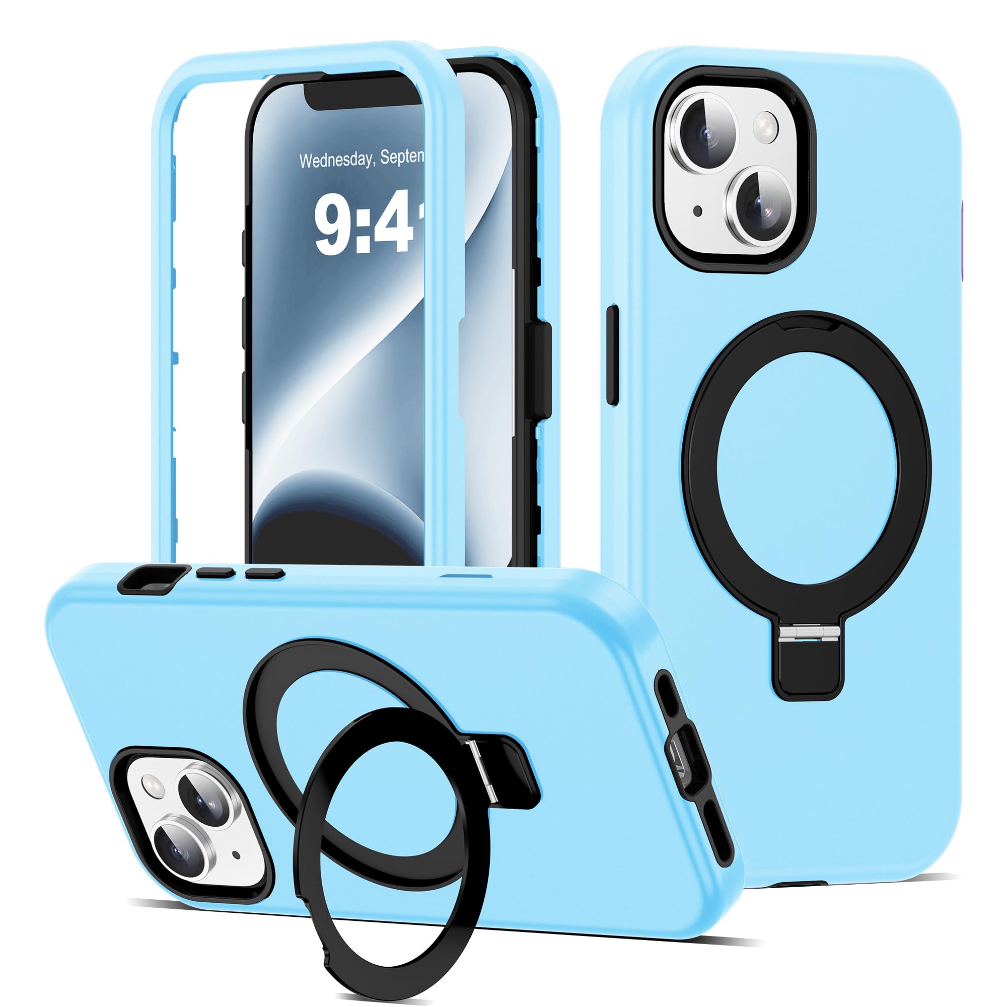 Compatible with iPhone 13 14 Case 6 1 with Magnetic Ring Stand Military Drop Protection Compatible with Mag-Safe