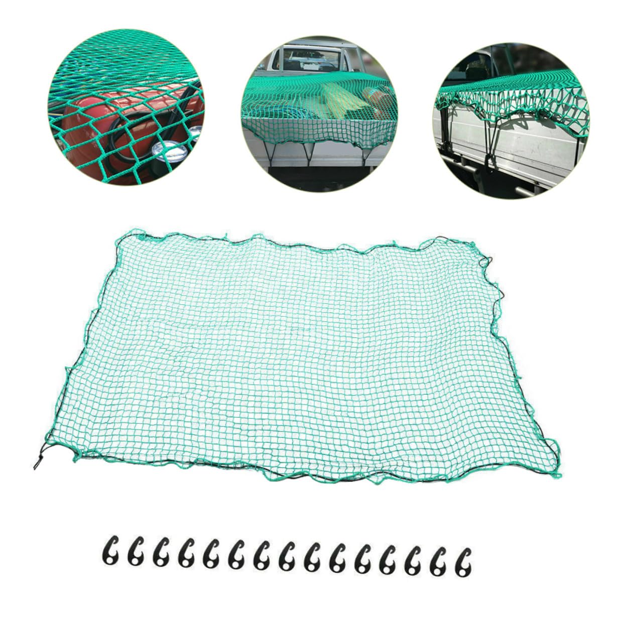 Rete di Carico e 15 Ganci per Cassone Pick-up in Nailon Resistente All'abrasione con Cinghie Elastiche 2,5x3,5 M per Campeggio e Trasporto Bagagli