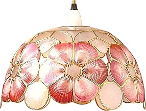 Capiz Shell Pendant Lampshade – Handcrafted Floral Ceiling Light Shade, 30cm, Vintage Style, Red and Green Design for Living Room, Bedroom, Dining Room (S34)