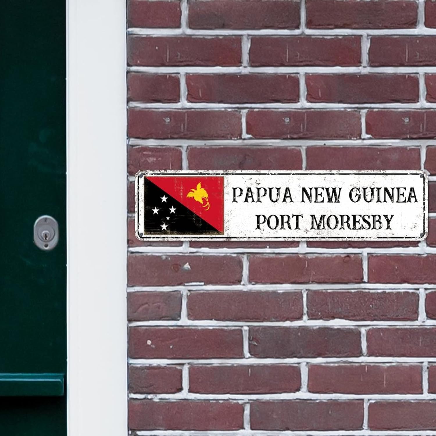 Papua New Guinea Custom Street Sign Papua New Guinea Flag Metal Sign Popular Country City Souvenir Aluminum Metal Sign Rustic Home Decoration Gift for Foreign Friend, Neighbor 12x3in image 3