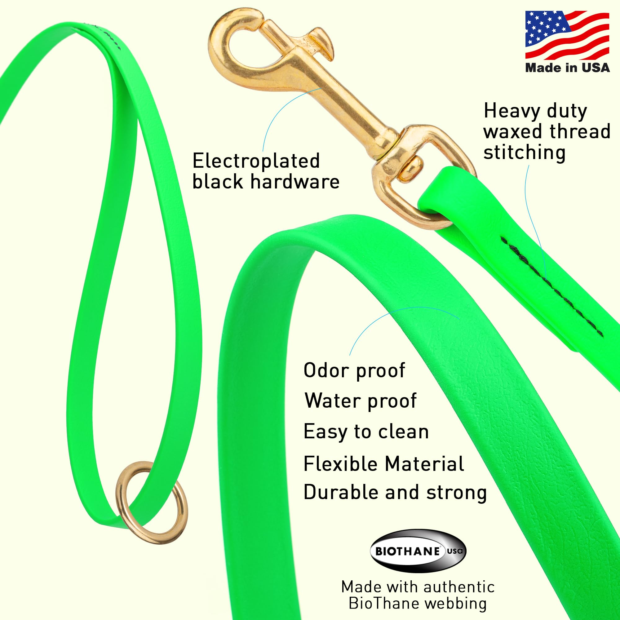 Viper Biothane K9 Working Dog Leash Waterproof Lead for Tracking Training Schutzhund Odor-Proof Long Line with Solid Brass Snap for Puppy Medium and Large Dogs 6ft, Tropical Green - image 2
