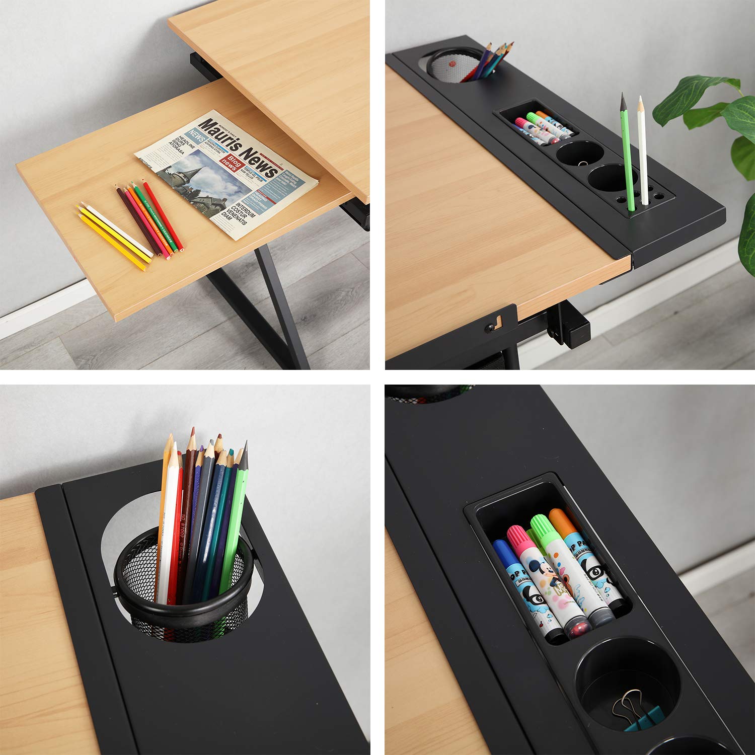 sogesfurniture Mesa de Dibujo con Tablero Inclinable, Altura Ajustable, Escritorio de Dibujo de Estudio de Trabajo con 2 Cajones de Almacenamiento, para Artista, Arquitectos