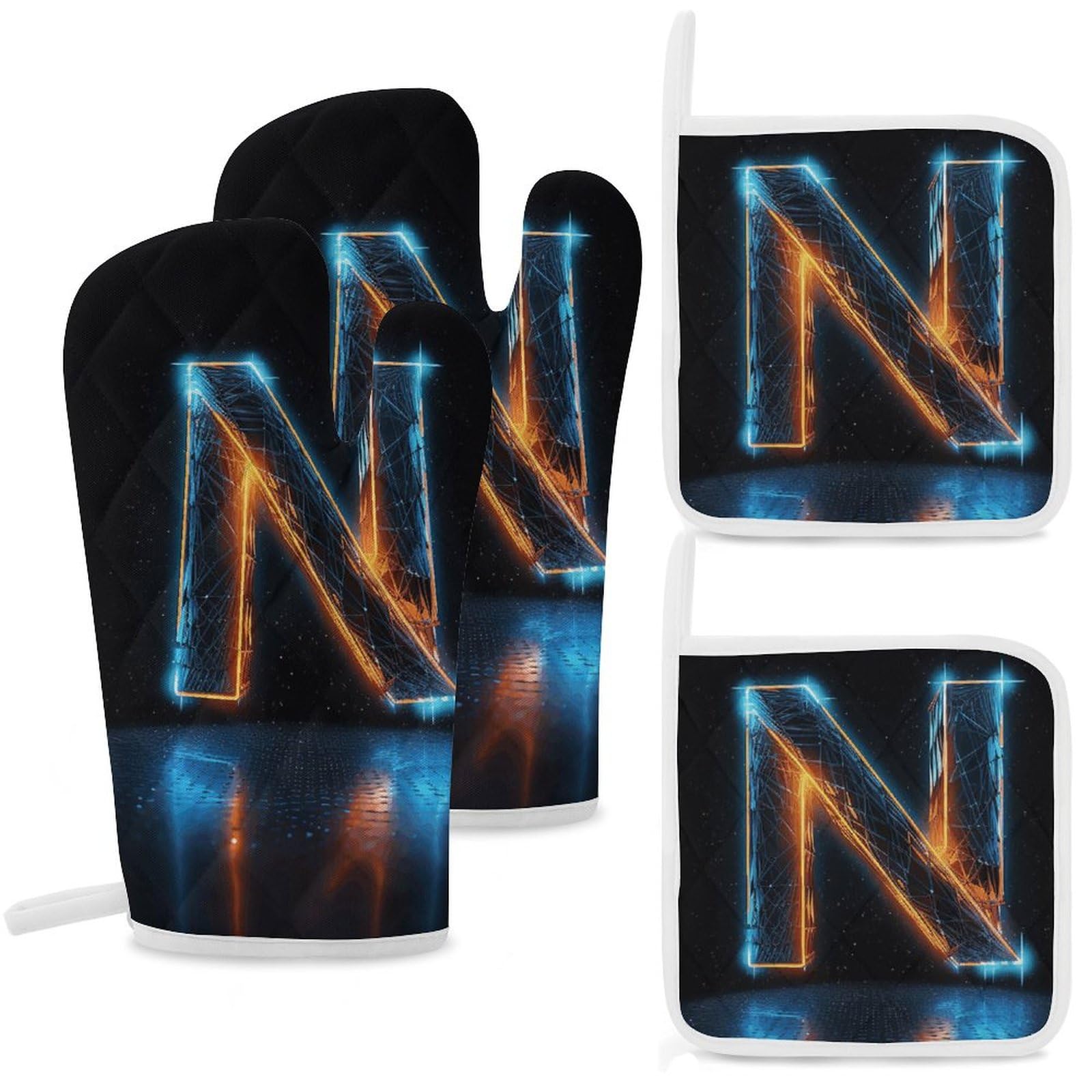 Gants de cuisine et maniques anti-brûlure lot de 4 protection mains et poignets motif lettre N