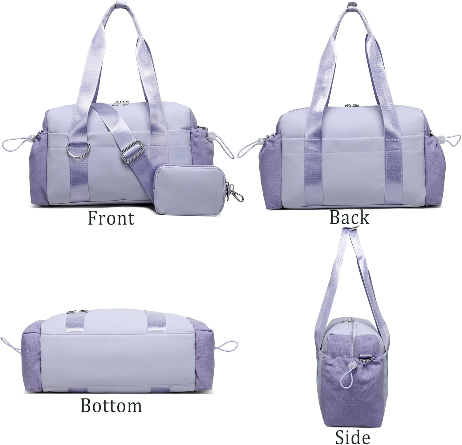 Everyday Mini Gym Bag for Women 2.0 Small Tote with Zipper Compartment Waterproof Travel Duffle Cute Handbag Workout Carry On with Removeable Shoulder Strap & Coin Wallet Easy to Clean-Lavender