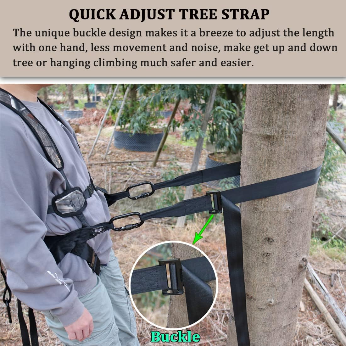 Huntury Linemans Belt For Hunting, Tree Climbing Strap, Adjust Length With One Hand, Lineman's Tether For Set Up Climbing Sticks, Hanging Tree Stand, Tree Climbing Harness