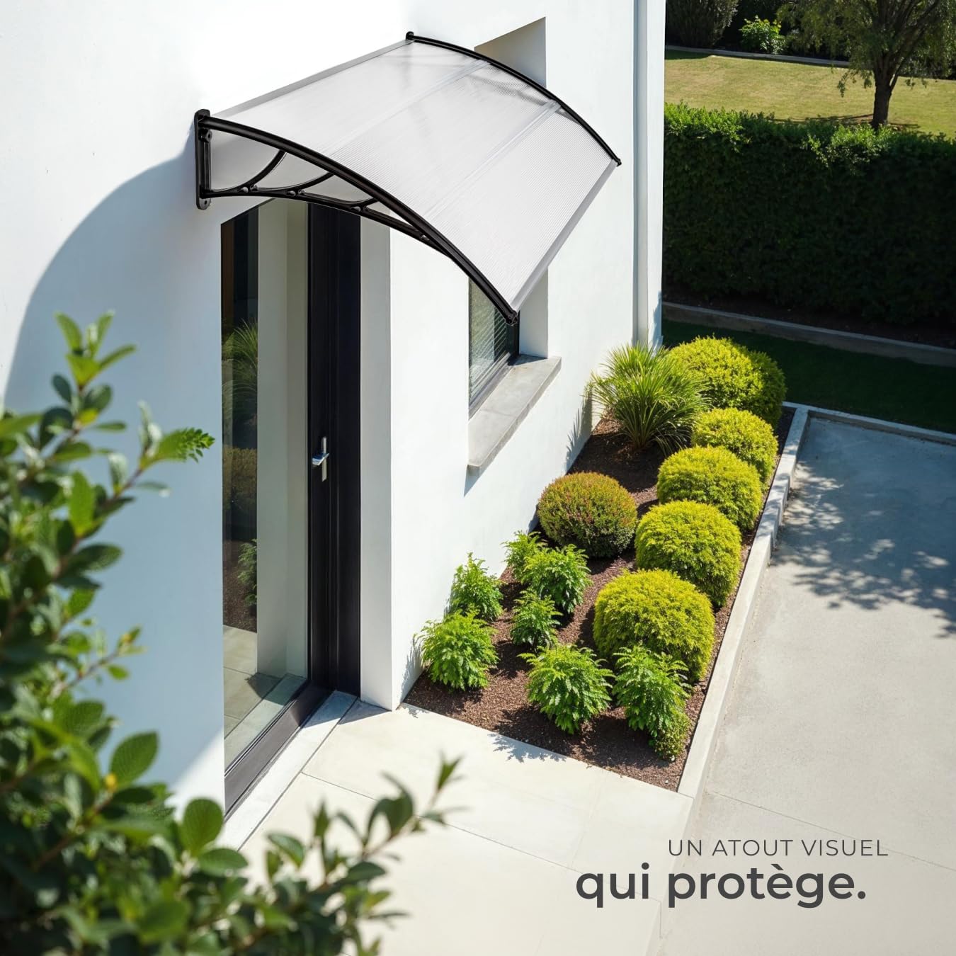 tectake® Auvent Marquise de Porte Exterieur en Polycarbonate Transparent et Indéformable Simple et Rapide à Installer Auvents Protection Pluie Porte d'entrée Maison Fenêtre Vitrine - 120 x 93 cm