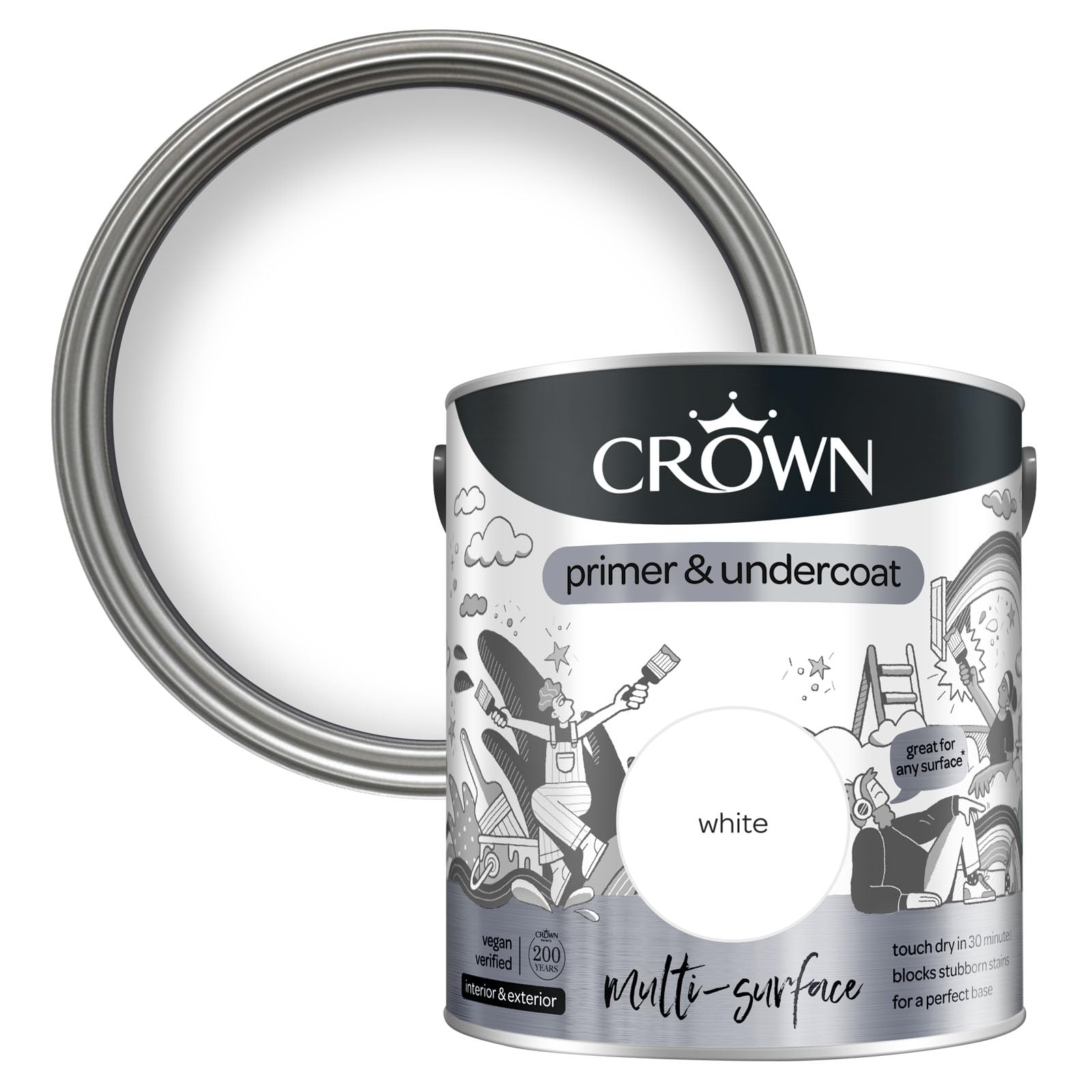 Crown Multi Surface Primer Undercoat Quality Paint White 2.5L 5010131583735