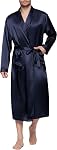 Lavenderi Mens Silky Satin Lounge Robe, Long Lightweight Sleepwear
