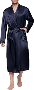 Lavenderi Mens Silky Satin Lounge Robe, Long Lightweight Sleepwear