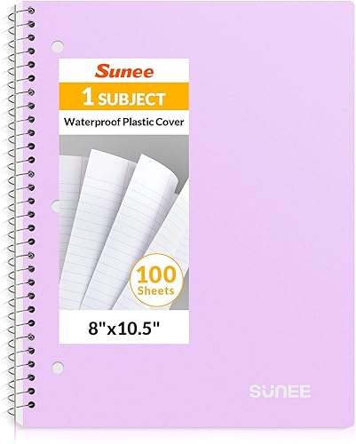 Miniatura 10 de SUNEE Cuaderno de espiral, 1 materia, papel rayado universitario, 8" x 10-1/2" pulgadas, 100 hojas por cuaderno, papel perforado de 3 agujeros,