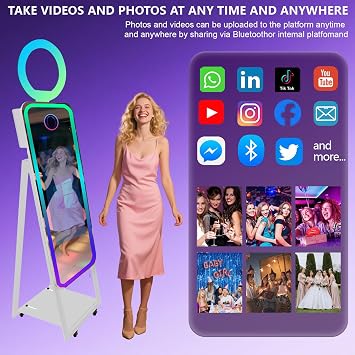 40'' Magic Mirror Photo Booth,21.5'' Interactive Touch Screen,Built-in Mini PC,RGB Light and Sharing for Event Party Wedding Rental (White, Photo Booth Machine)